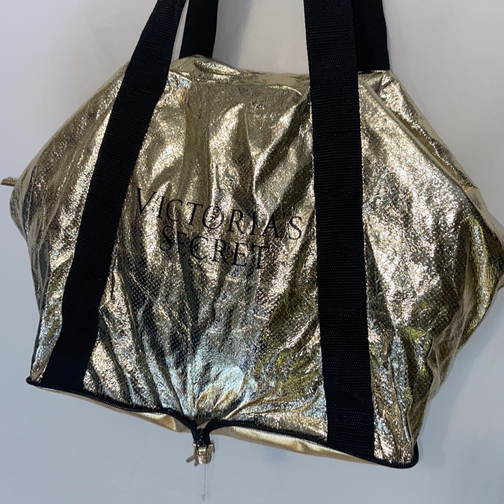 Victoria’s Secret Foldable Duffel/Tote Bag. Never Used. Gold and Black. - Picture 4 of 11